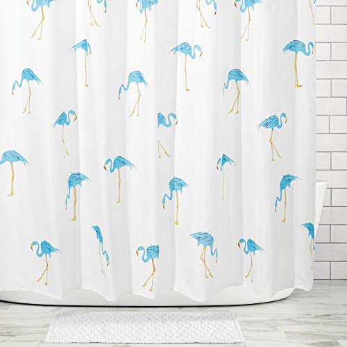 72 x 72 Machine Washable Easy Care Fabric Shower Curtain with Reinforced Buttonholes Pink for Bathroom Showers Stalls and Bathtubs mDesign Decorative Tropical Flamingo Print 